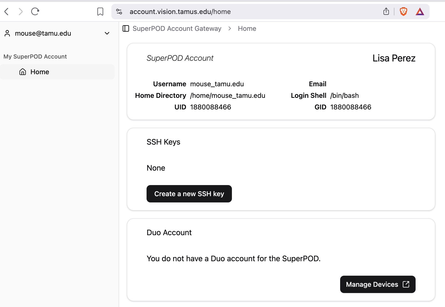 Create SSH key screen