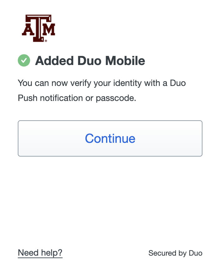 Duo Mobile added confirmation