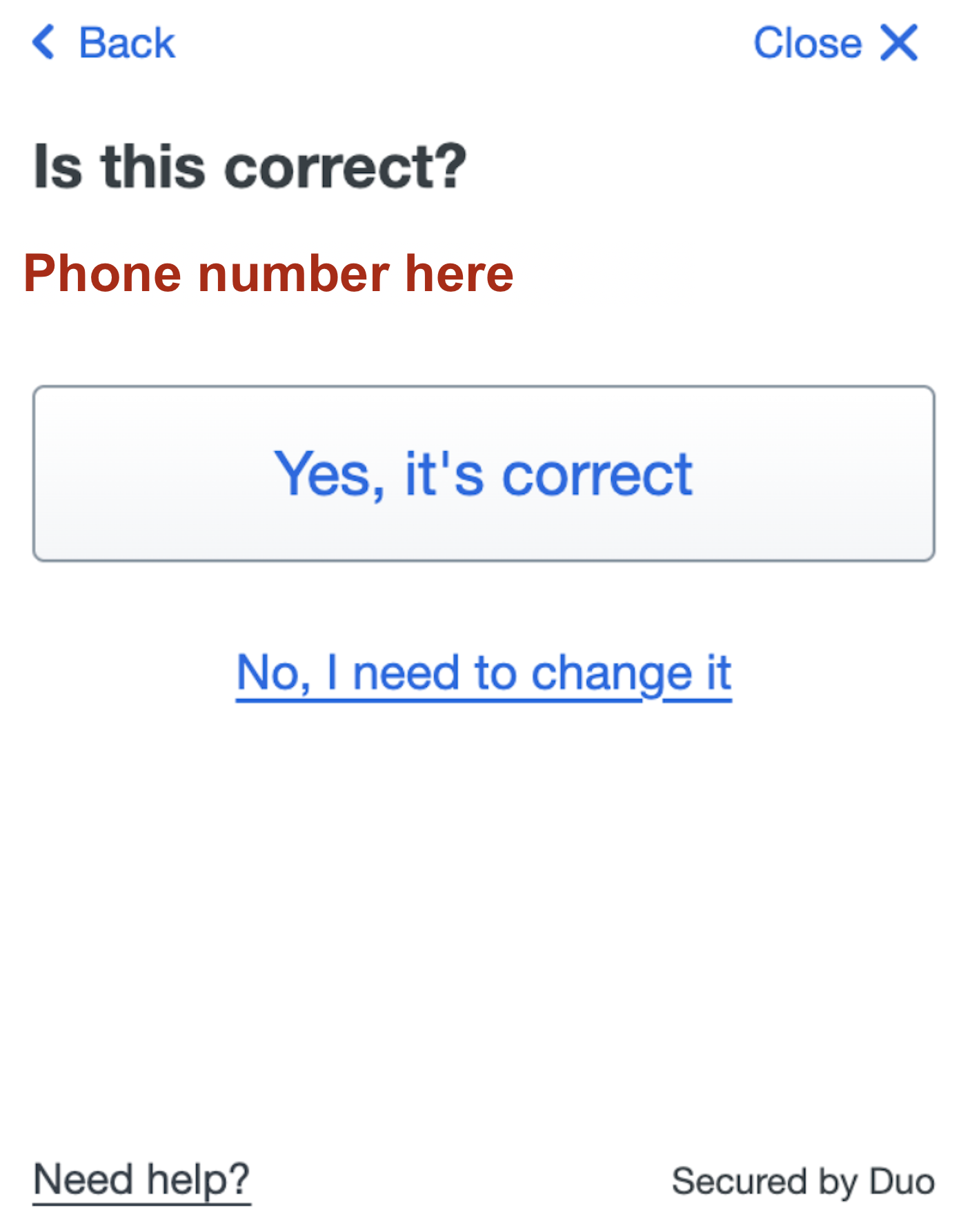 Confirm phone number