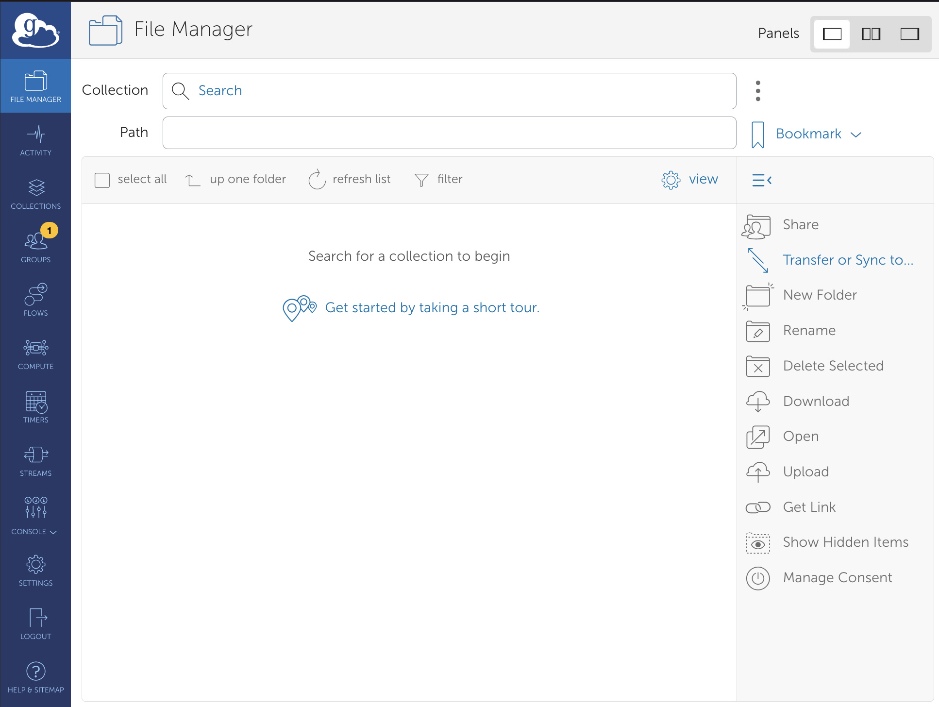 Globus File Manager Default Screen