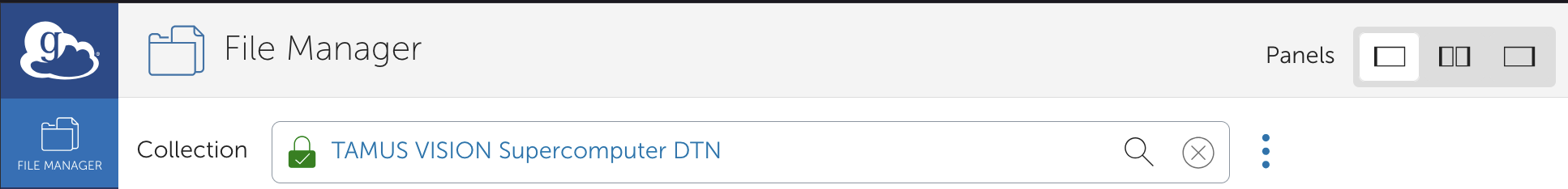 Globus File Manager panels selector