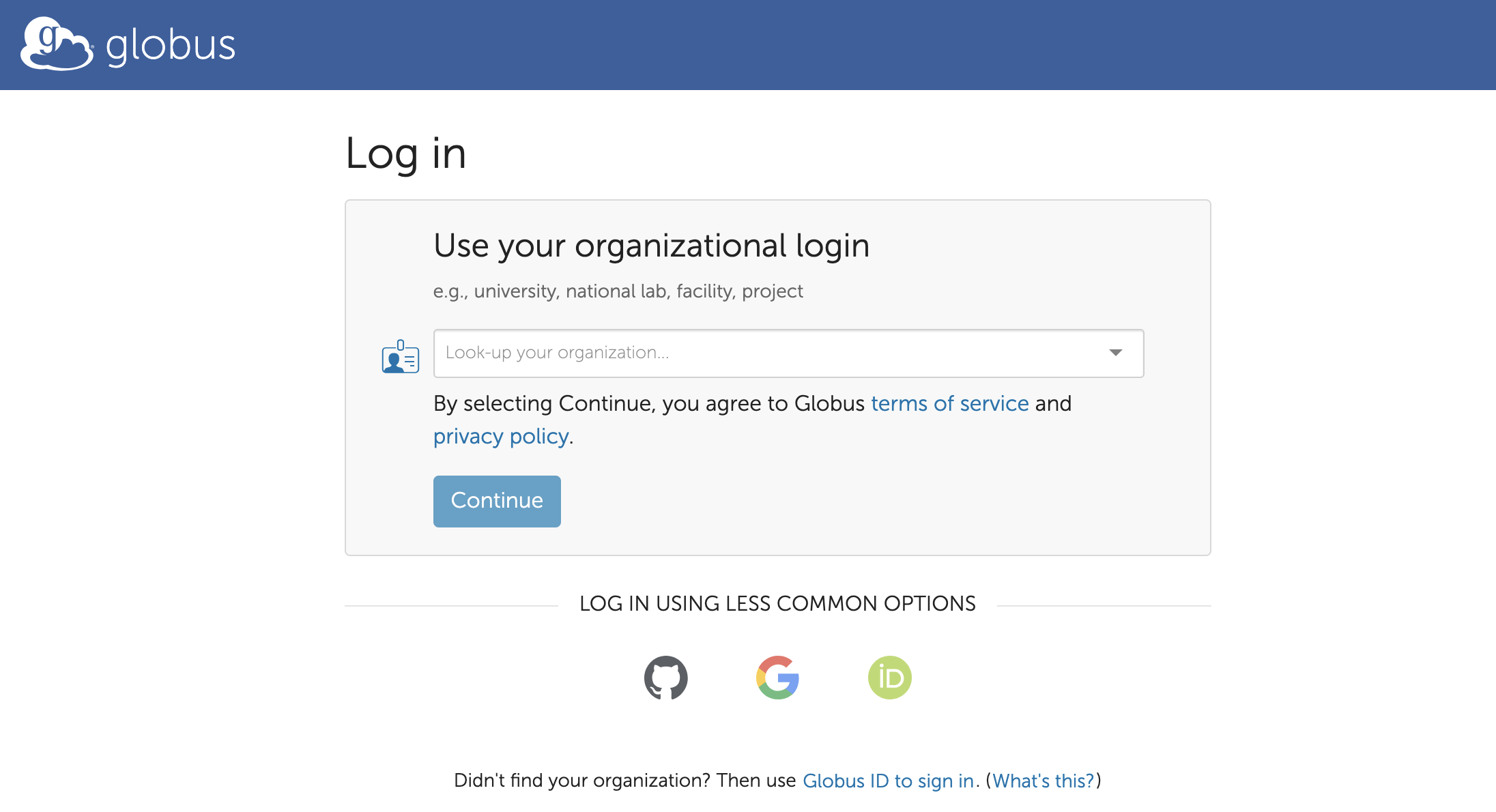 Globus Login Window