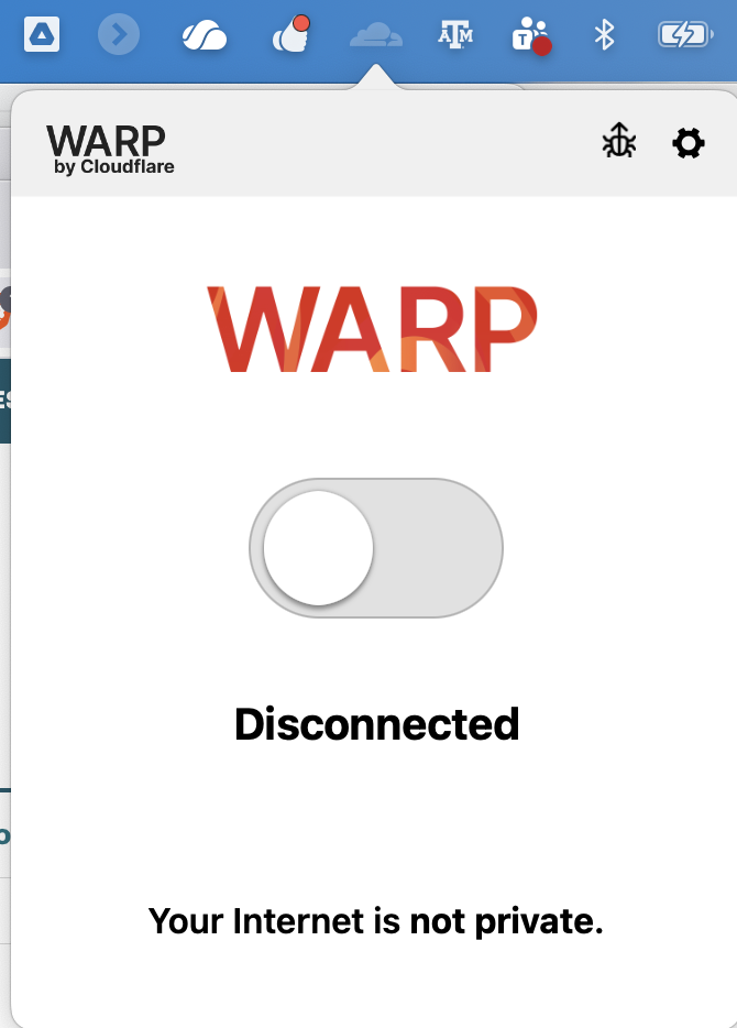 Cloudflare Warp gear icon