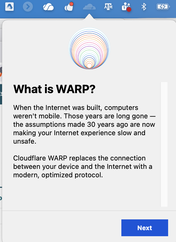 Cloudflare Warp menu icon